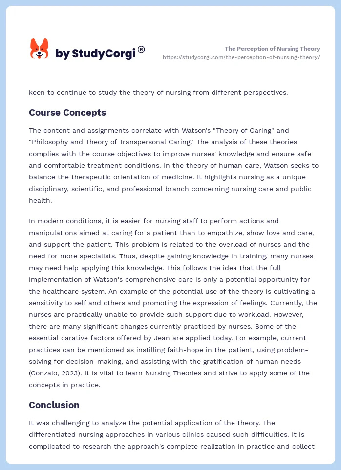 The Perception of Nursing Theory. Page 2