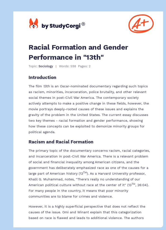 Racial Formation and Gender Performance in "13th". Page 1