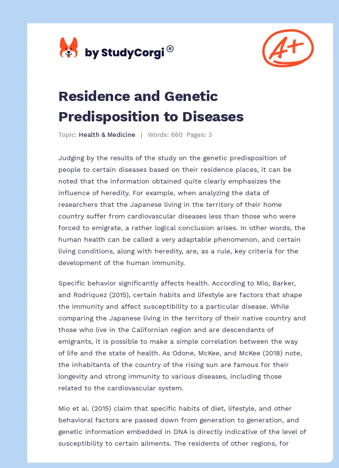 Residence and Genetic Predisposition to Diseases. Page 1