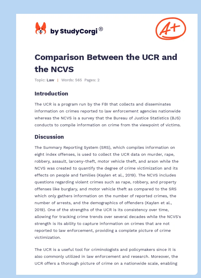 Comparison Between the UCR and the NCVS. Page 1
