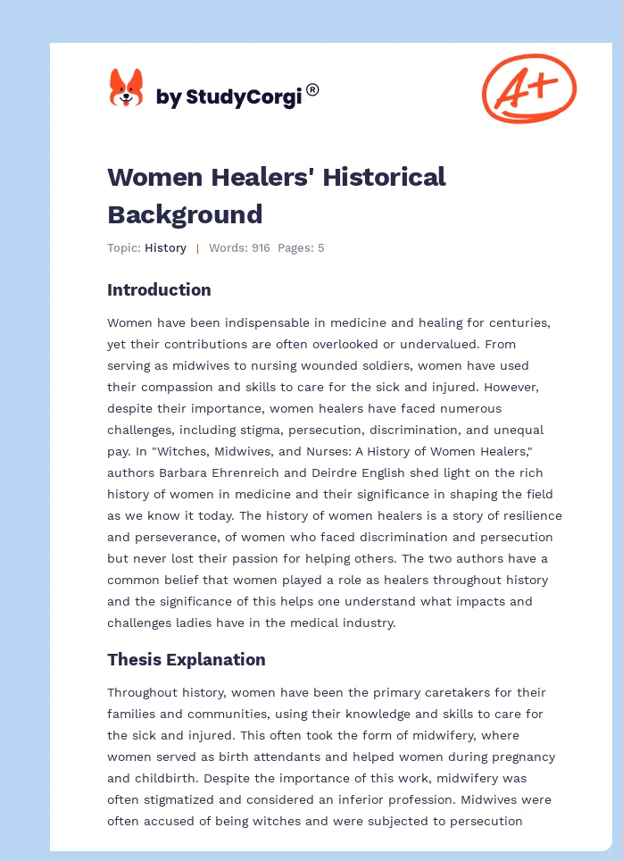 Women Healers' Historical Background. Page 1