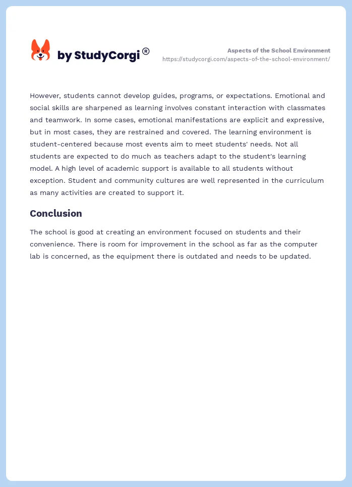 Aspects of the School Environment. Page 2