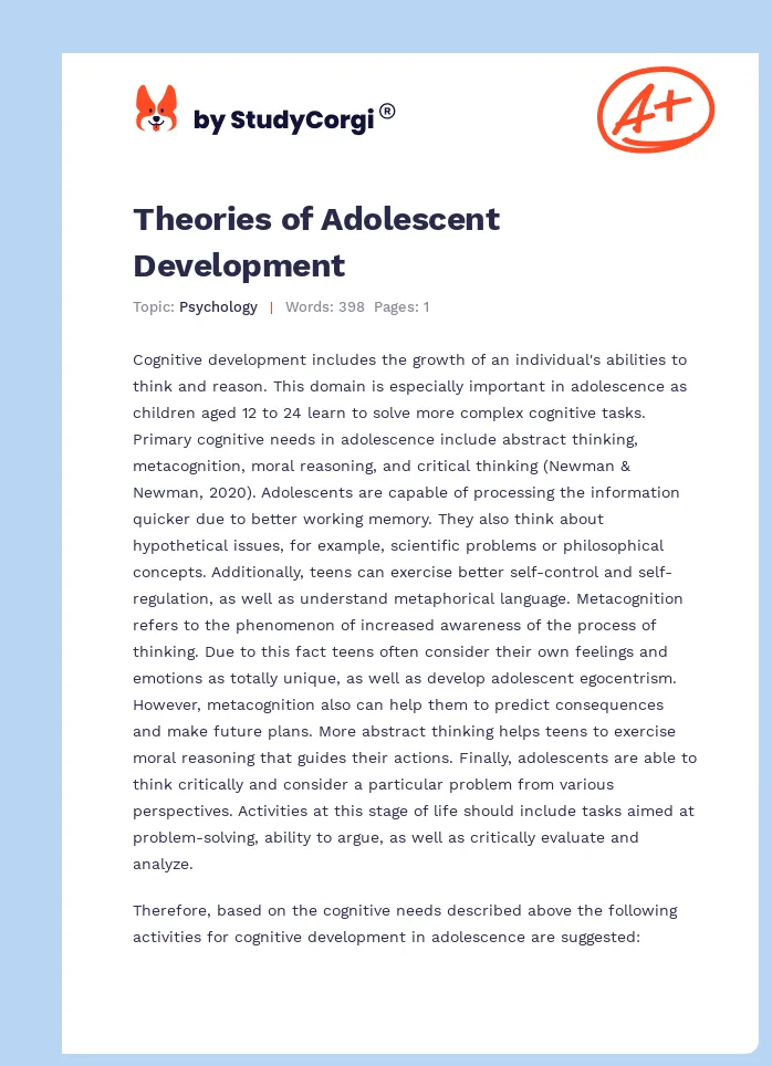 Theories of Adolescent Development. Page 1