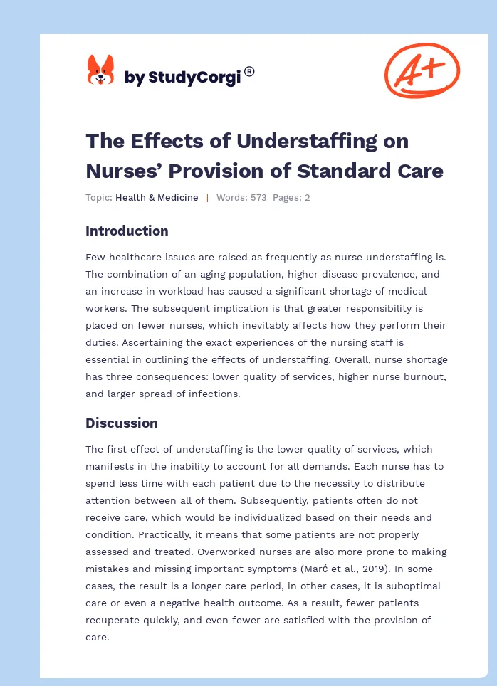 The Effects of Understaffing on Nurses’ Provision of Standard Care. Page 1