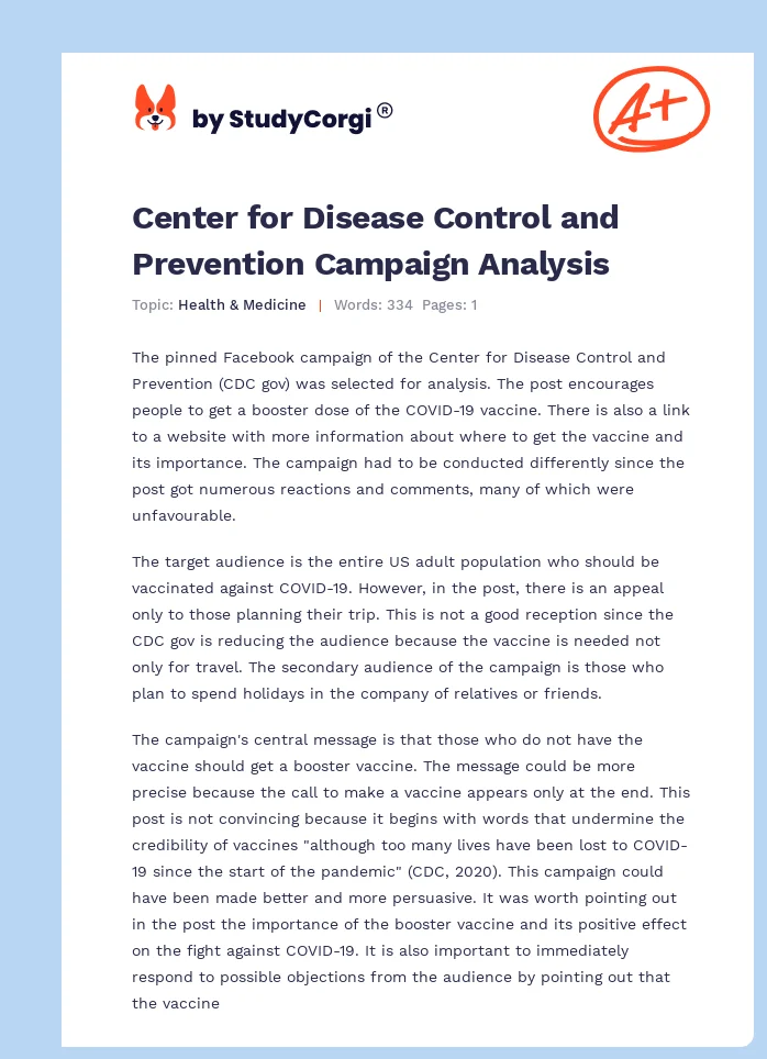 Center for Disease Control and Prevention Campaign Analysis. Page 1