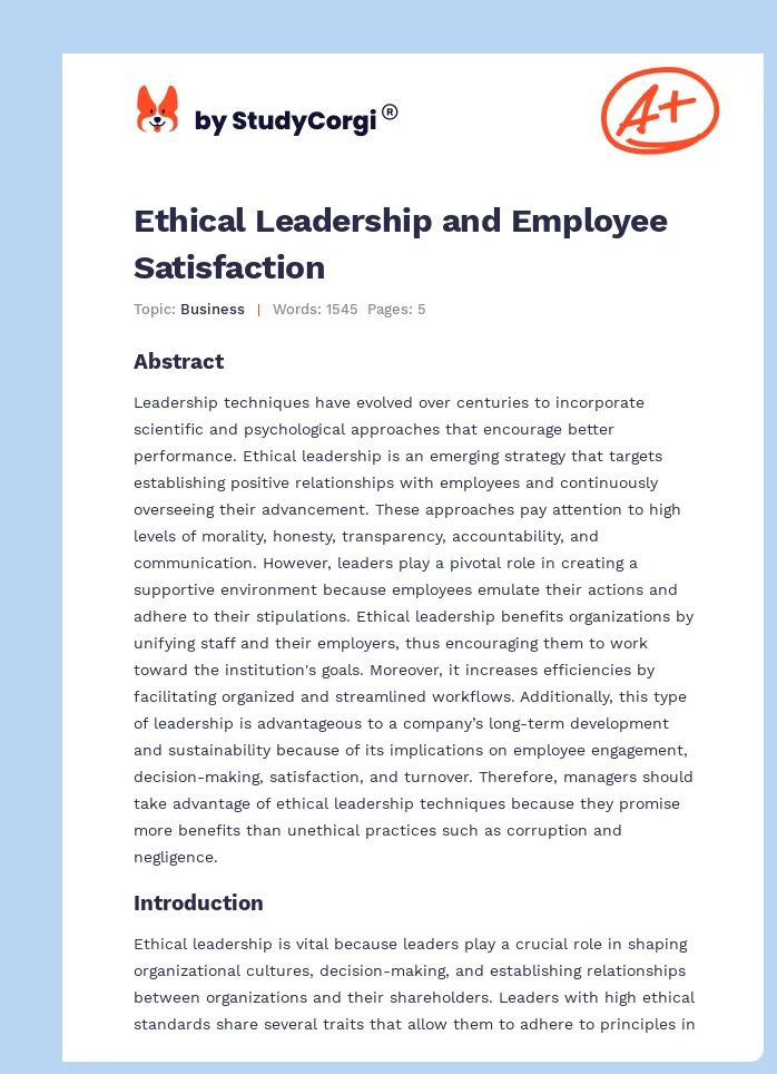 Ethical Leadership and Employee Satisfaction. Page 1