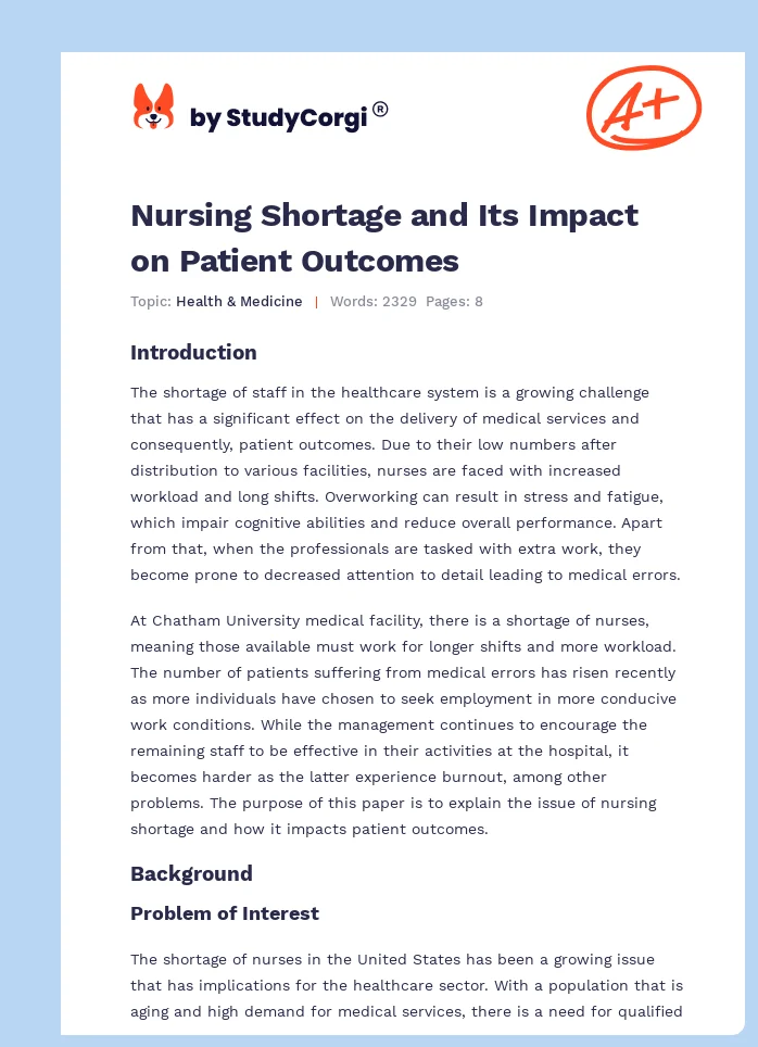 Nursing Shortage and Its Impact on Patient Outcomes. Page 1