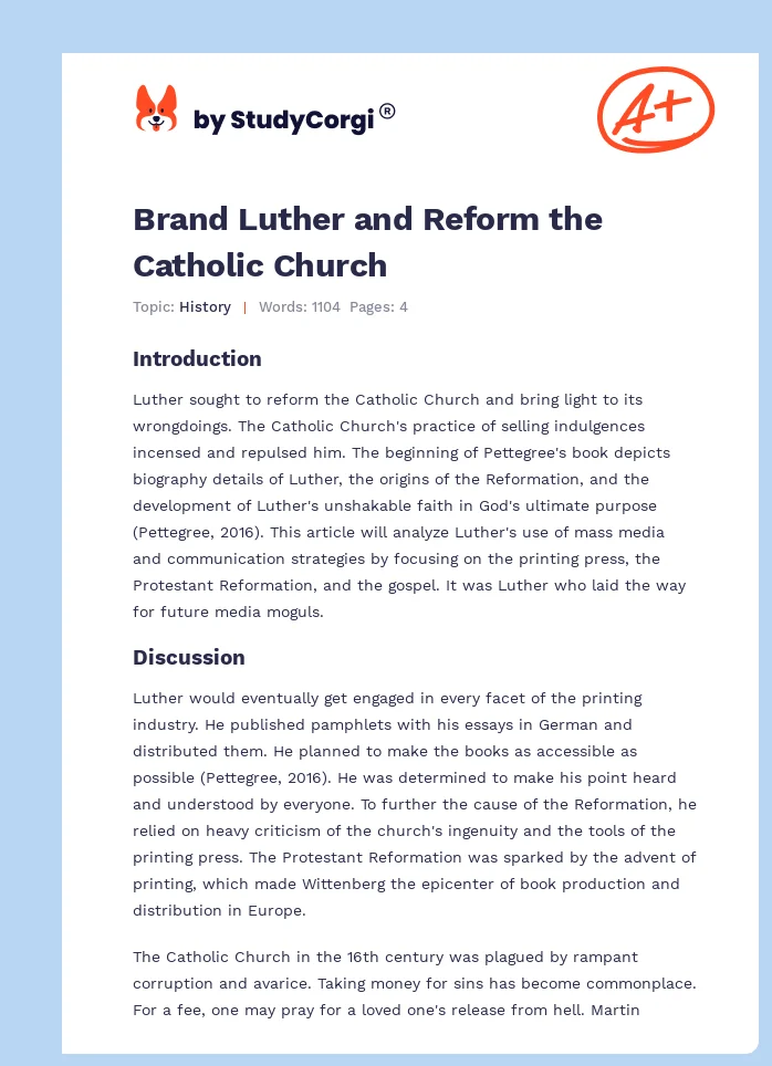 Brand Luther and Reform the Catholic Church. Page 1