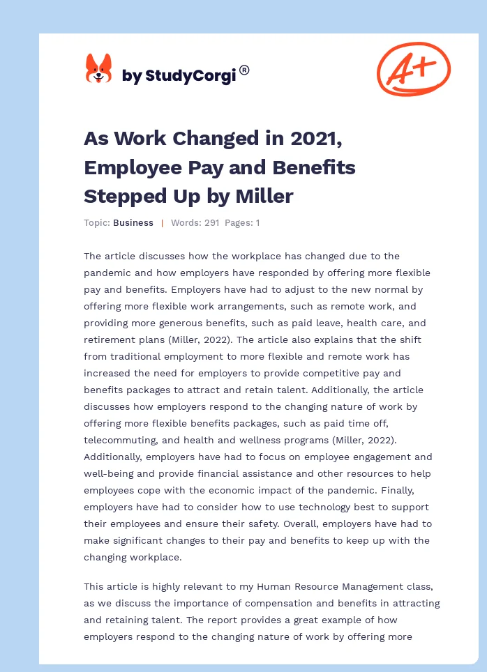 As Work Changed in 2021, Employee Pay and Benefits Stepped Up by Miller. Page 1