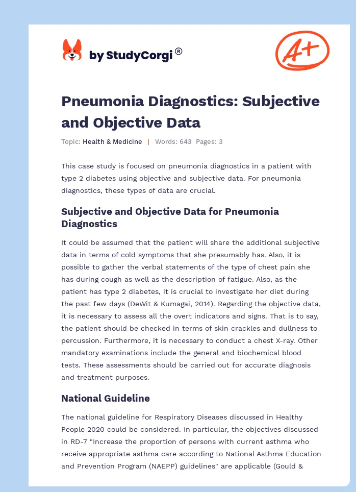 Pneumonia Diagnostics: Subjective and Objective Data. Page 1