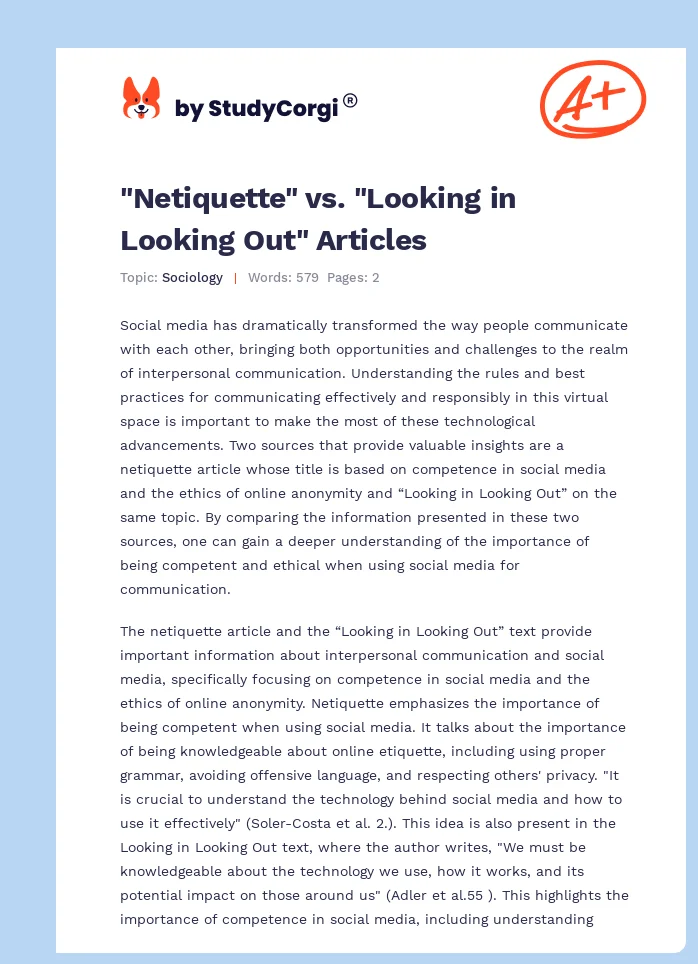 "Netiquette" vs. "Looking in Looking Out" Articles. Page 1
