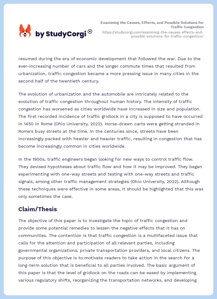 Examining the Causes, Effects, and Possible Solutions for Traffic Congestion. Page 2