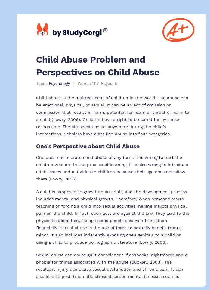 Child Abuse Problem and Perspectives on Child Abuse. Page 1