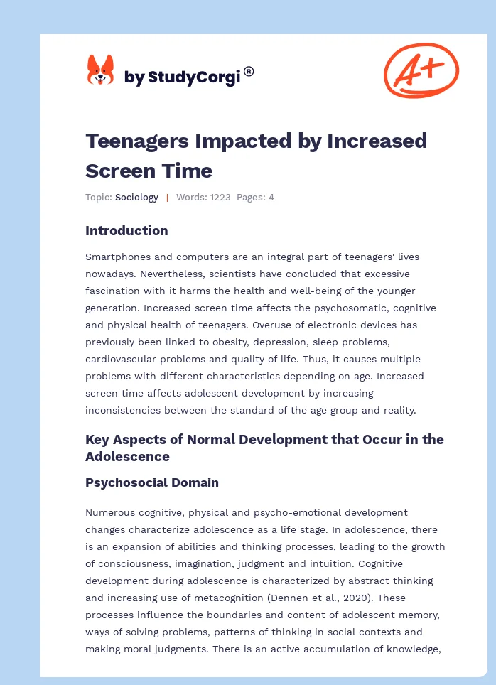 Teenagers Impacted by Increased Screen Time. Page 1