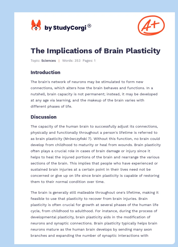 The Implications of Brain Plasticity. Page 1