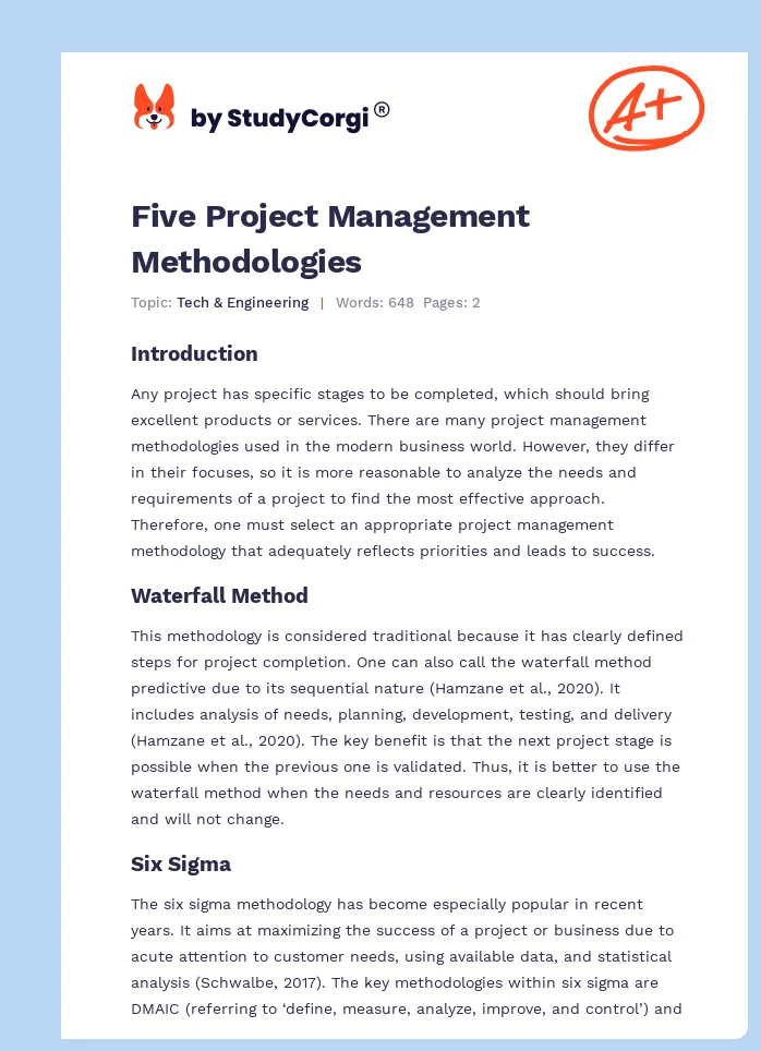 Five Project Management Methodologies. Page 1