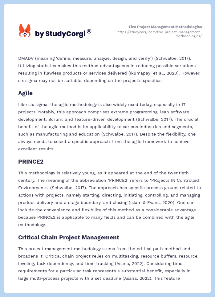 Five Project Management Methodologies. Page 2