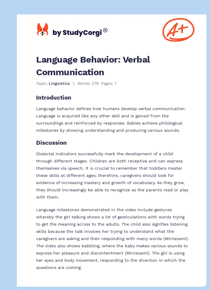 Language Behavior: Verbal Communication. Page 1