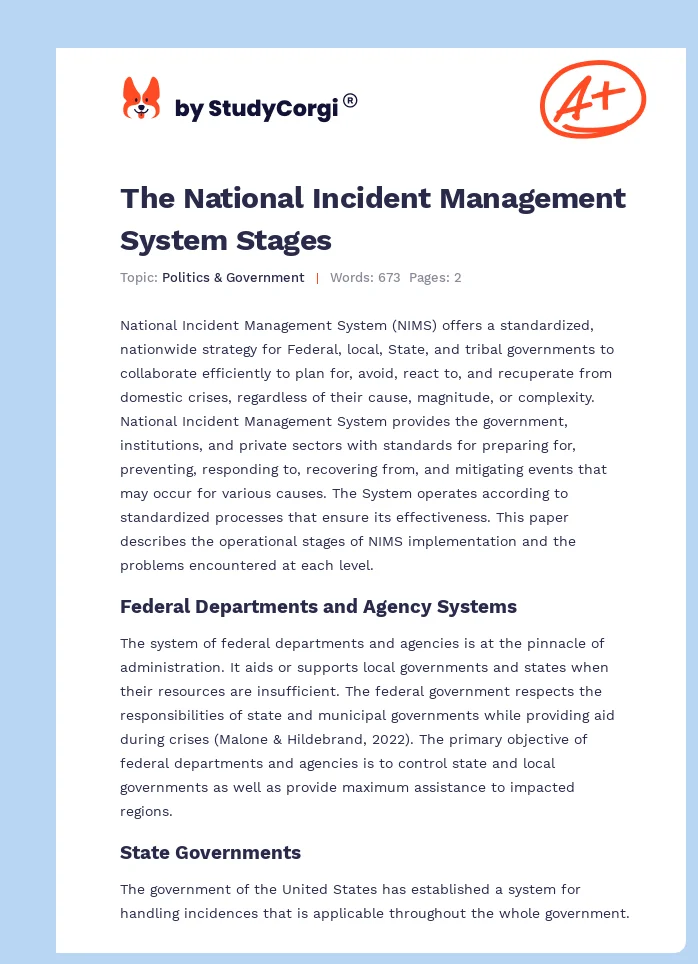 The National Incident Management System Stages. Page 1