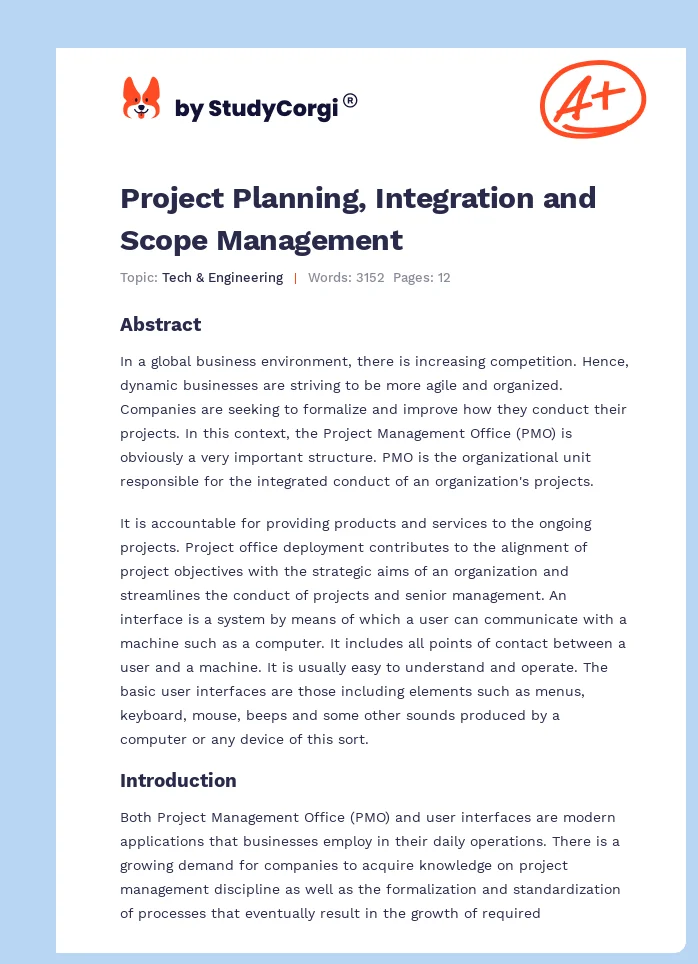 Project Planning, Integration and Scope Management. Page 1