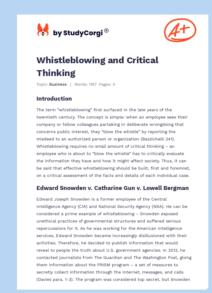 Whistleblowing and Critical Thinking. Page 1