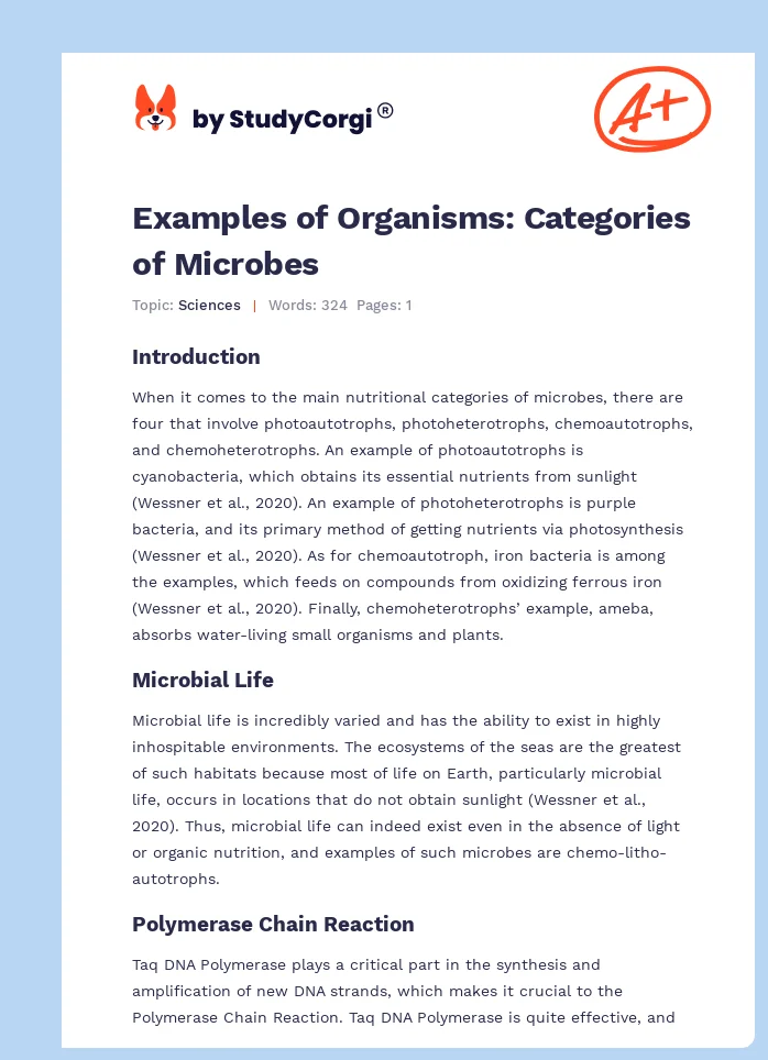 Examples of Organisms: Categories of Microbes. Page 1