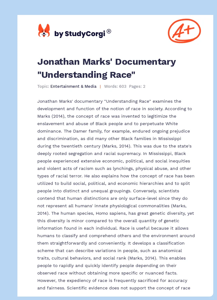 Jonathan Marks' Documentary "Understanding Race". Page 1