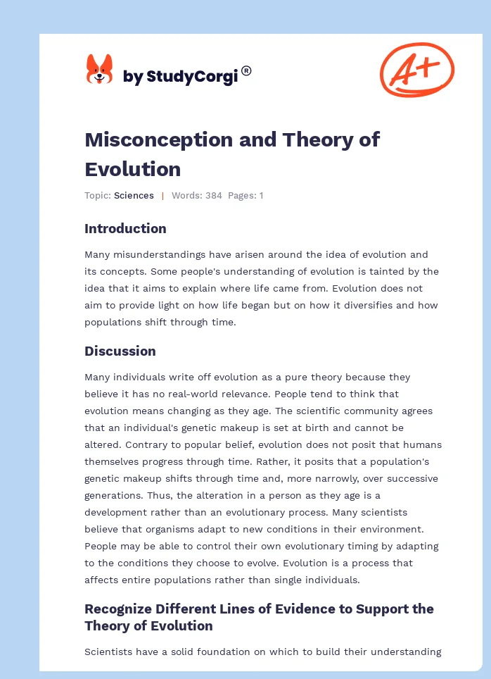 Misconception and Theory of Evolution. Page 1