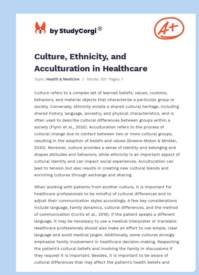 Culture, Ethnicity, and Acculturation in Healthcare. Page 1
