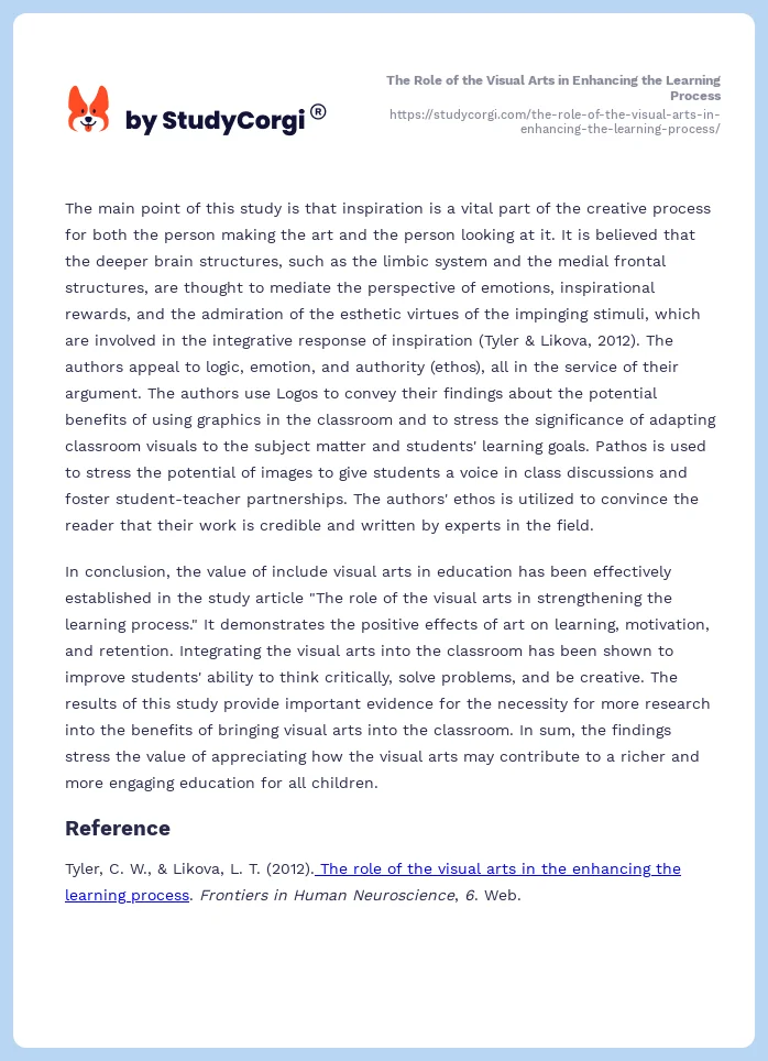 The Role of the Visual Arts in Enhancing the Learning Process. Page 2