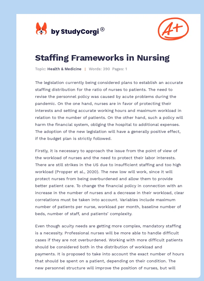Staffing Frameworks in Nursing. Page 1