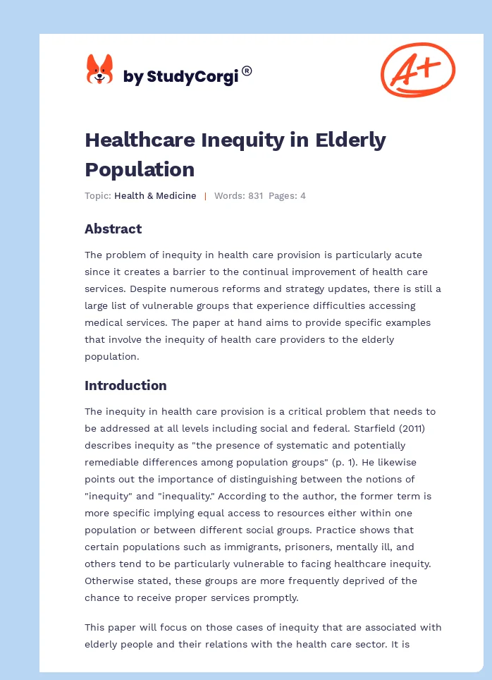 Healthcare Inequity in Elderly Population. Page 1
