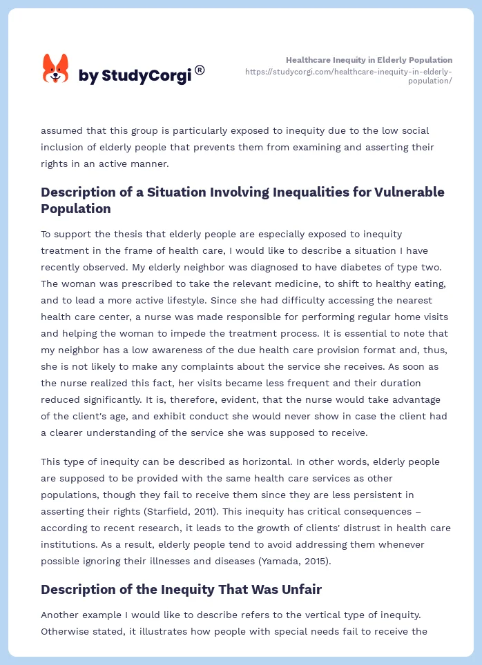 Healthcare Inequity in Elderly Population. Page 2