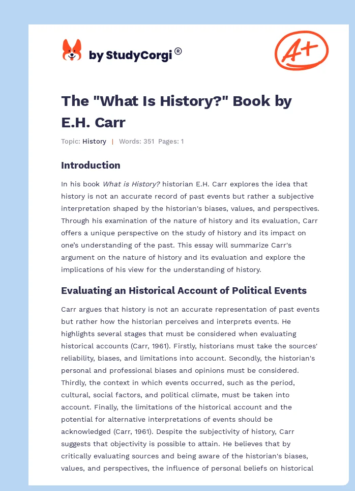 The "What Is History?" Book by E.H. Carr. Page 1