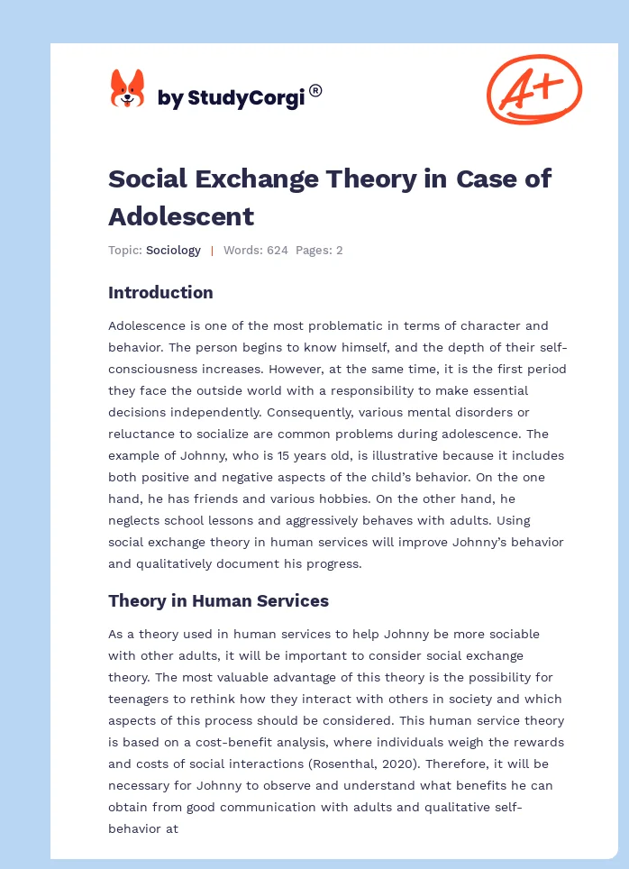 Social Exchange Theory in Case of Adolescent. Page 1