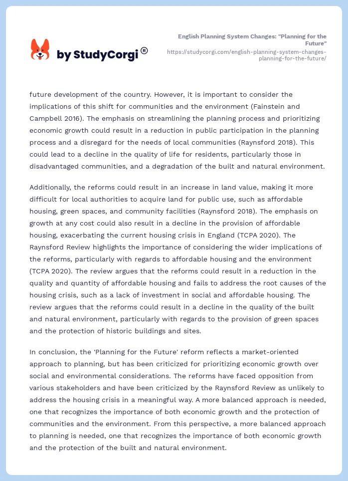 English Planning System Changes: "Planning for the Future". Page 2
