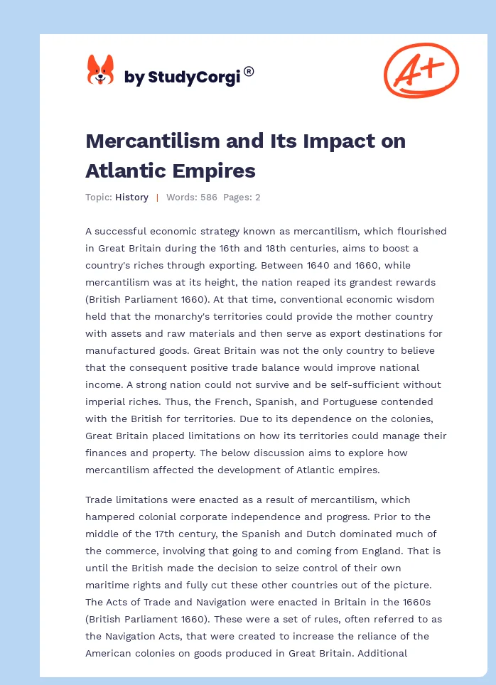 Mercantilism and Its Impact on Atlantic Empires. Page 1