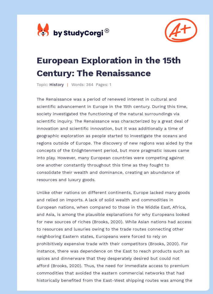 European Exploration in the 15th Century: The Renaissance. Page 1