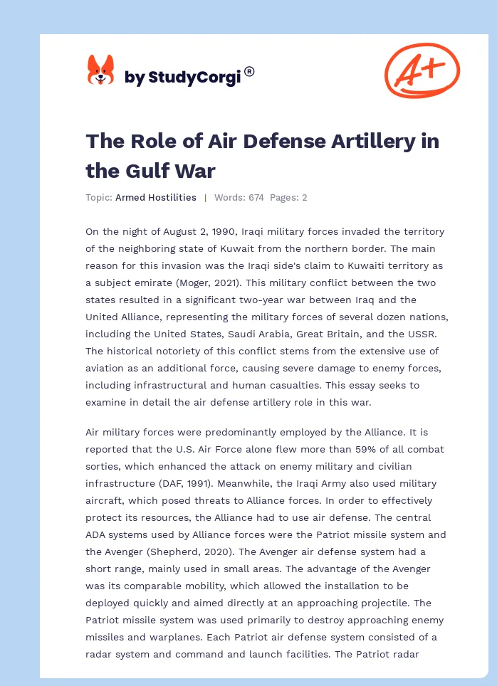 The Role of Air Defense Artillery in the Gulf War. Page 1