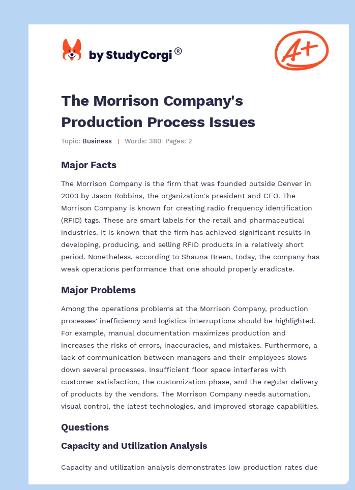 The Morrison Company's Production Process Issues. Page 1