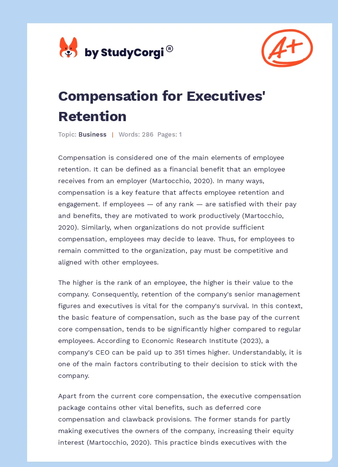 Compensation for Executives' Retention. Page 1