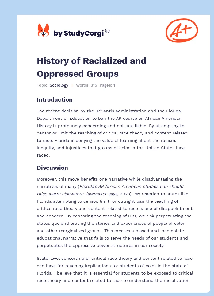 History of Racialized and Oppressed Groups. Page 1