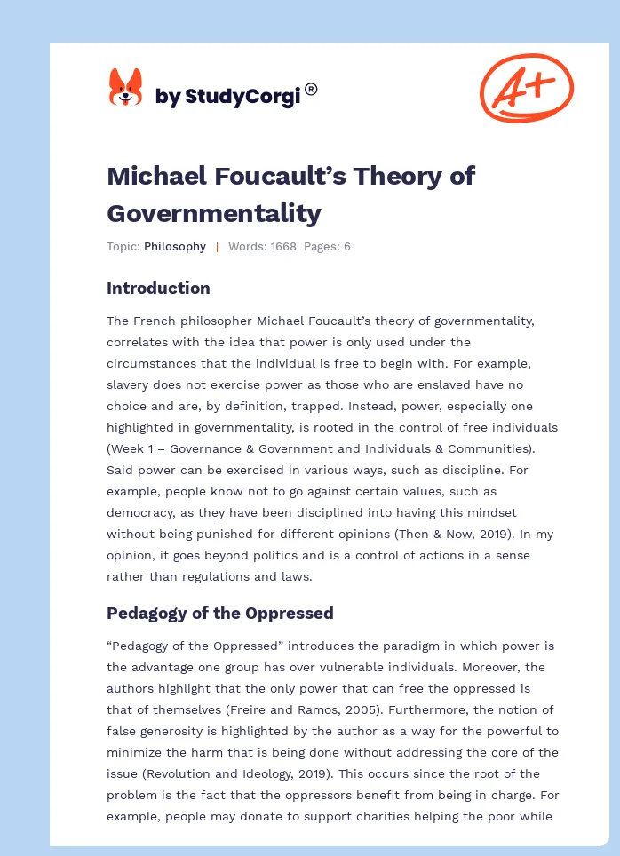 Michael Foucault’s Theory of Governmentality. Page 1