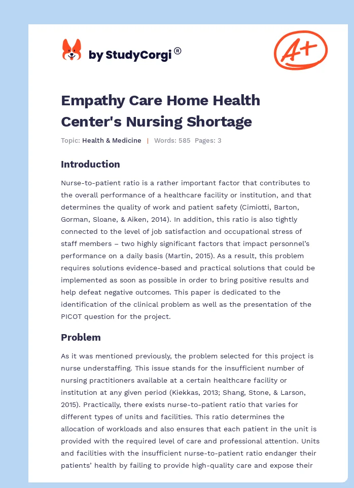 Empathy Care Home Health Center's Nursing Shortage. Page 1
