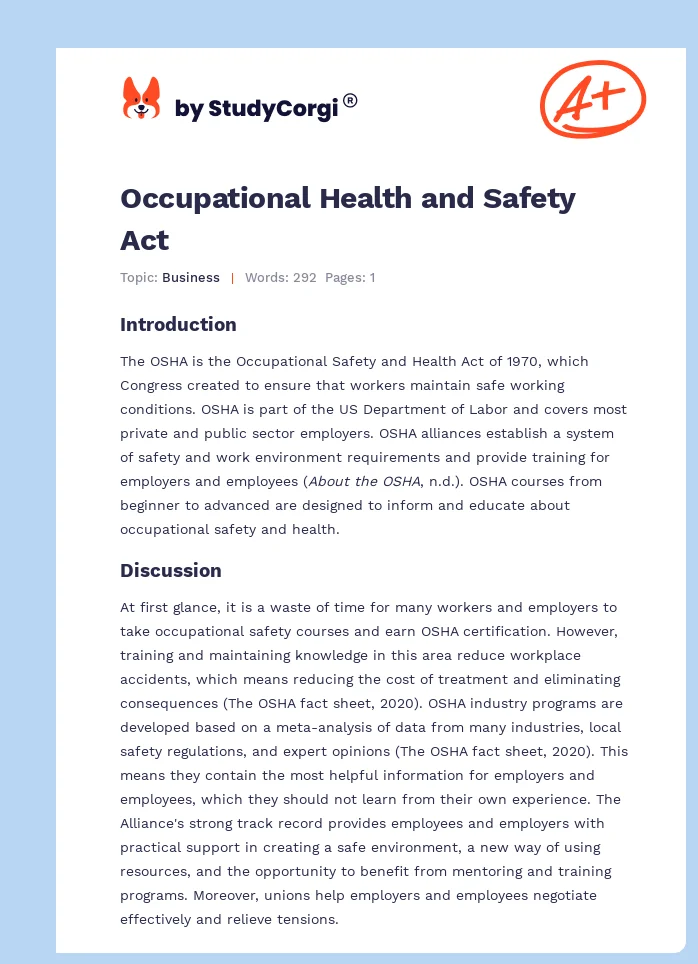 Occupational Health and Safety Act. Page 1