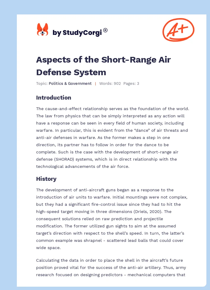 Aspects of the Short-Range Air Defense System. Page 1