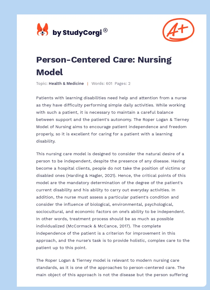 Person-Centered Care: Nursing Model. Page 1