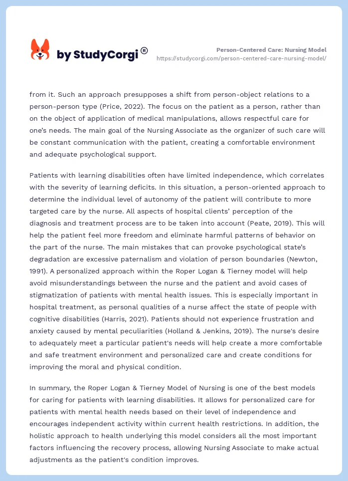 Person-Centered Care: Nursing Model. Page 2