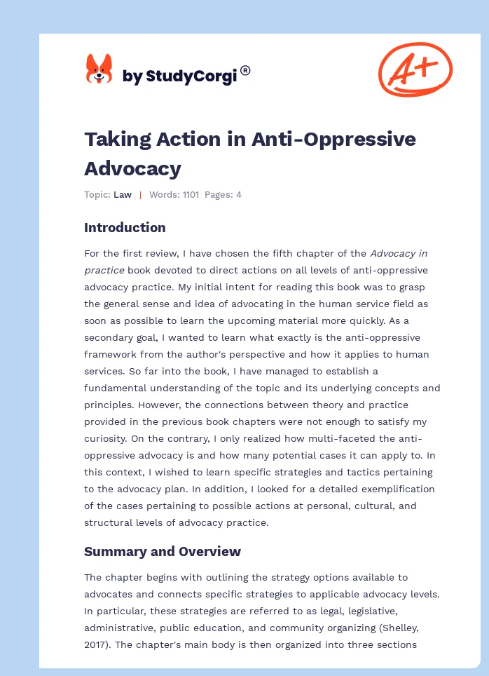 Taking Action in Anti-Oppressive Advocacy. Page 1