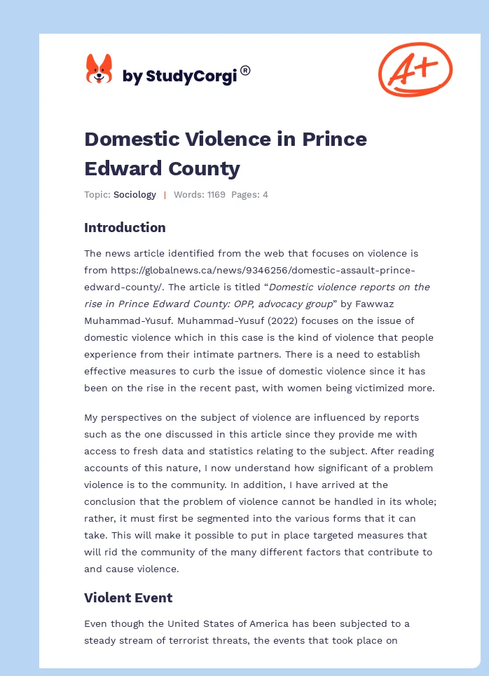 Domestic Violence in Prince Edward County. Page 1